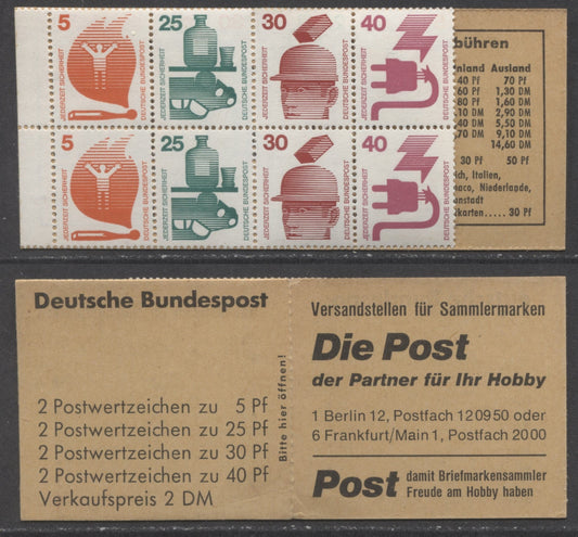 Germany Mi#19a (SC# 1074a) 25pf-40pf 1971-1973 Accident Prevention Definitives, Type A, Postage Rates On Inside Covers, A VFNH Complete Booklet, Click on Listing to See ALL Pictures, Estimated Value $15