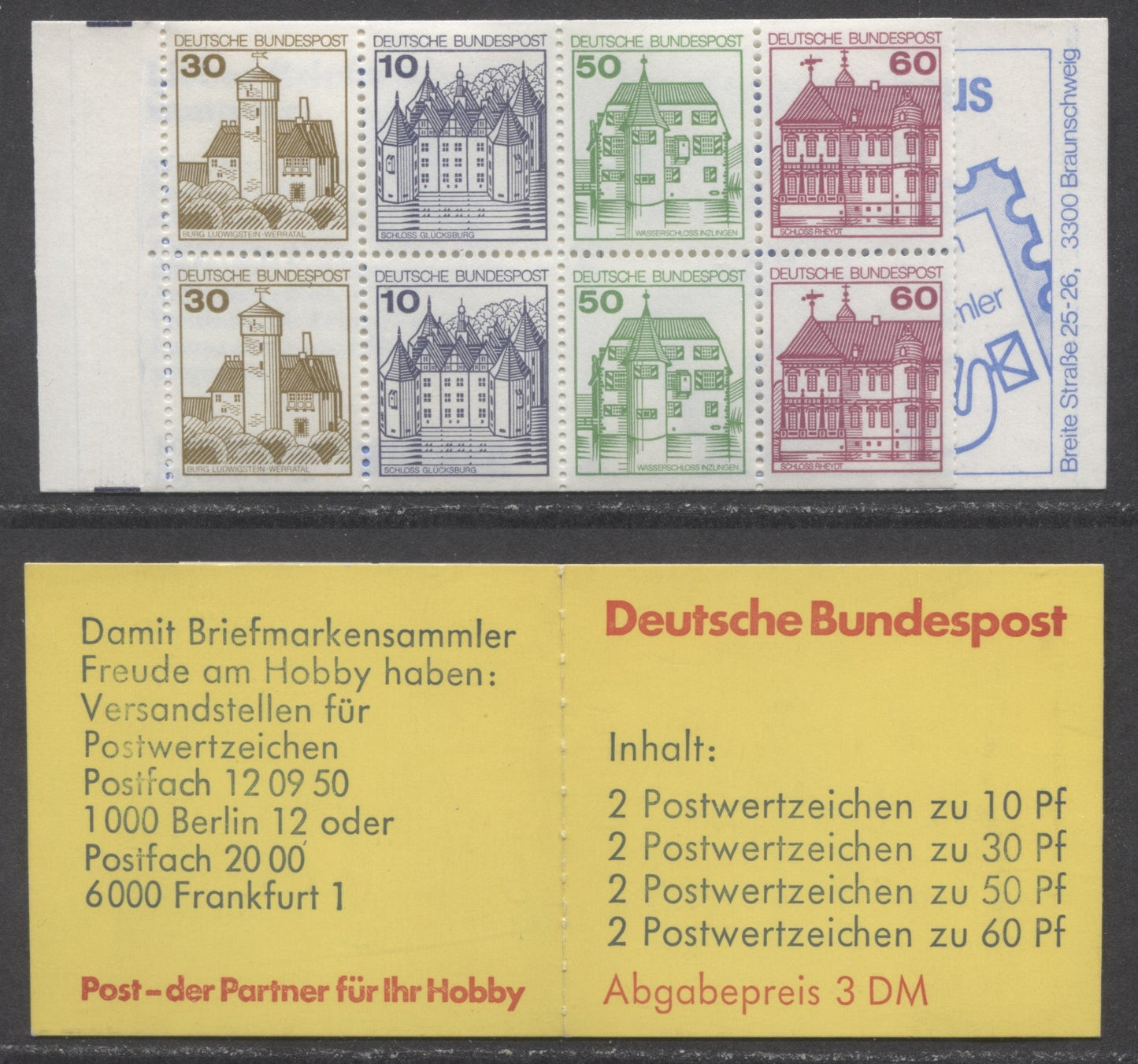 Germany Mi#23a0z (SC# 1231d) 10pf-60pf 1977-1979 Buildings Issue, Kruger Briefmarkensammler Ad On Inside Front Cover & Boreli Ad On Inside Back Cover, A VFNH Complete Booklet, Estimated Value $12