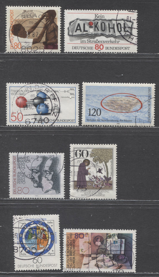 Germany SC#1376-1383(Mi#1144/1155) 1982 Water Pollution - Calendar Ilumination Issues, 8 Very Fine Used Singles, Click on Listing to See ALL Pictures, Estimated Value $3 USD