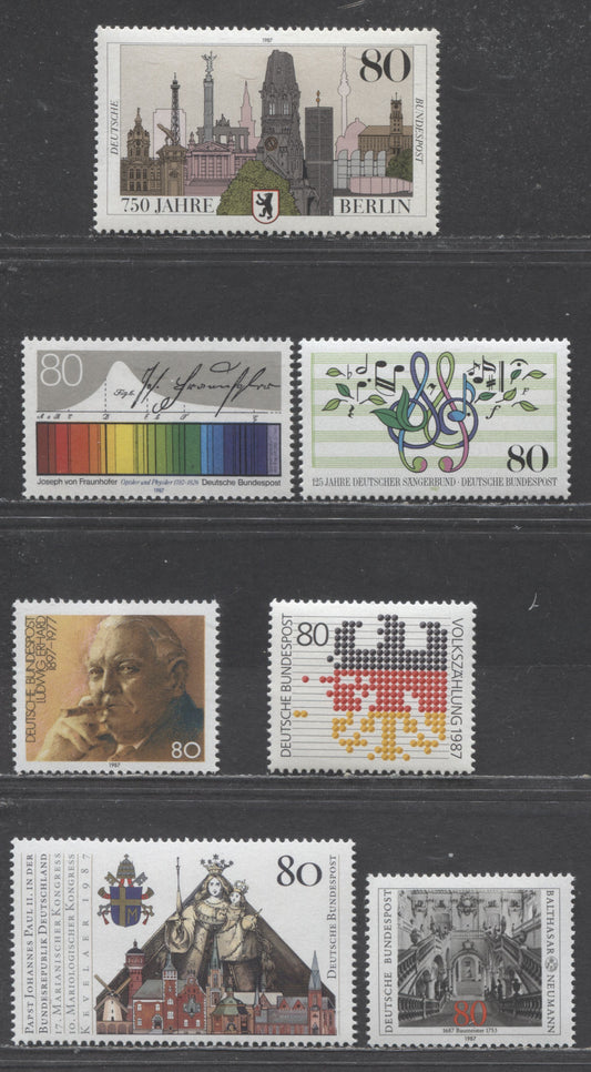 Germany Mi#1306 (1496)/1320 (1504) 1987 750th Anniversary Of Berlin To German Choral Society Issues, 7 VFNH Singles, Click on Listing to See ALL Pictures, Estimated Value $14