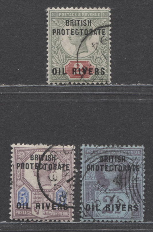 Niger Coast Protectorate SC#3-5 1892 Overprinted GB Issue, Imperial Crown Wmk, 3 Very Fine Used Singles, Click on Listing to See ALL Pictures, 2017 Scott Cat. $19.5