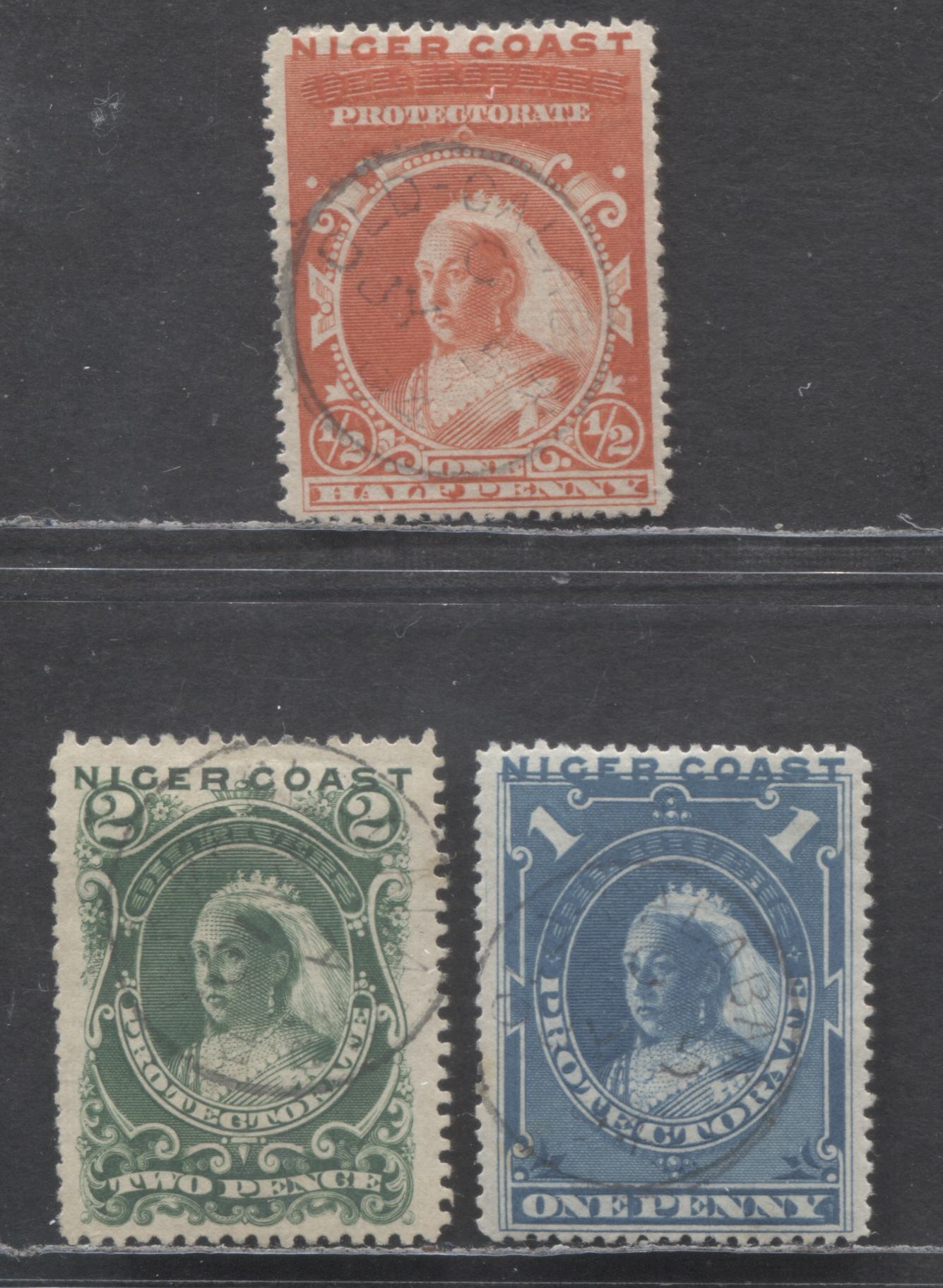Lot 116 Niger Coast Protectorate SC#37-39 1893 Obliterated Oil Rivers Issue, On Vertical Wove Papers, Unwatermarked, 3 Very Fine Used Singles, Click on Listing to See ALL Pictures, 2017 Scott Cat. $36.25