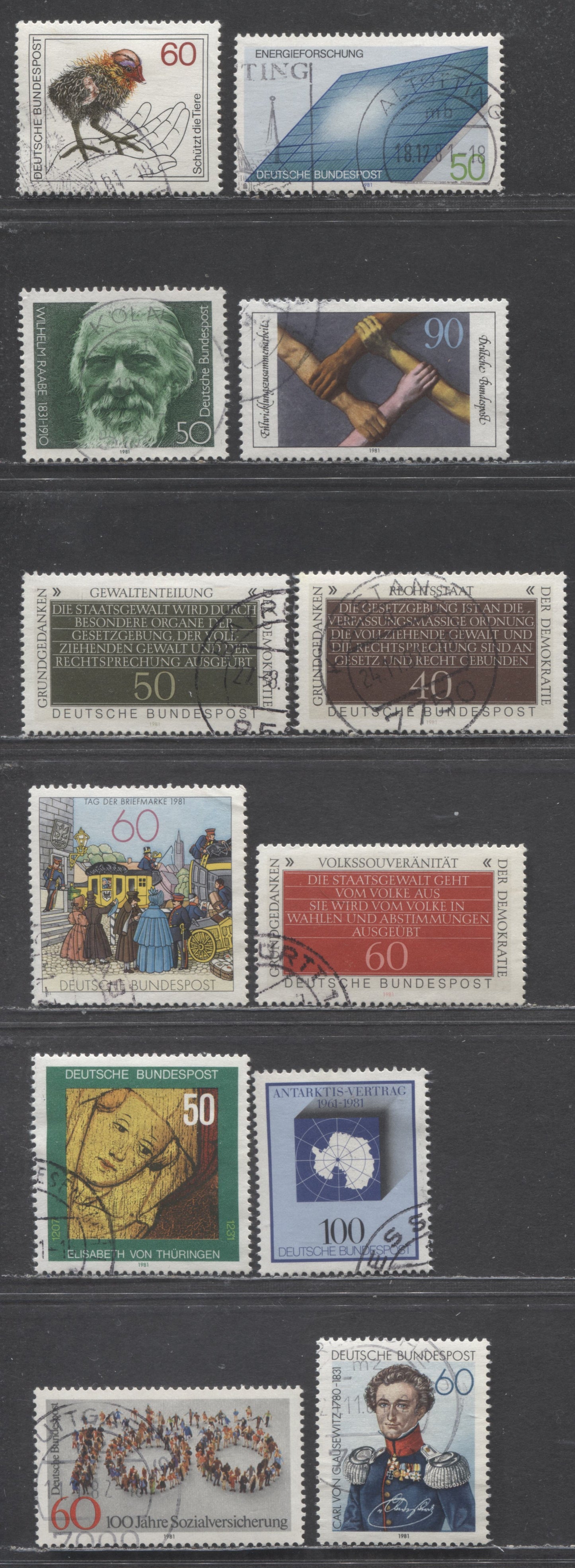 Germany SC#1354-1365(Mi#1101/1116) 1981 Energy Conservation - Social Insurance Issues, 12 Very Fine Used Singles, Click on Listing to See ALL Pictures, Estimated Value $5 USD