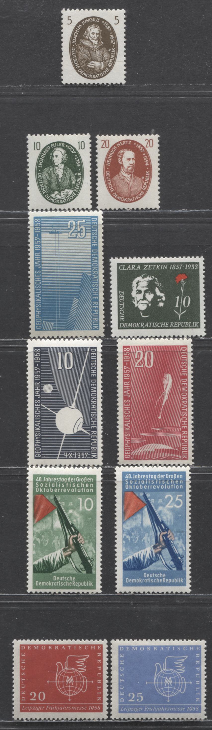 German Democratic Republic Mi#574 (352)/619 (378) 1957-1958 Portraits - Leipzig Fair Issues, 11 VFNH Singles, Click on Listing to See ALL Pictures, Estimated Value $8