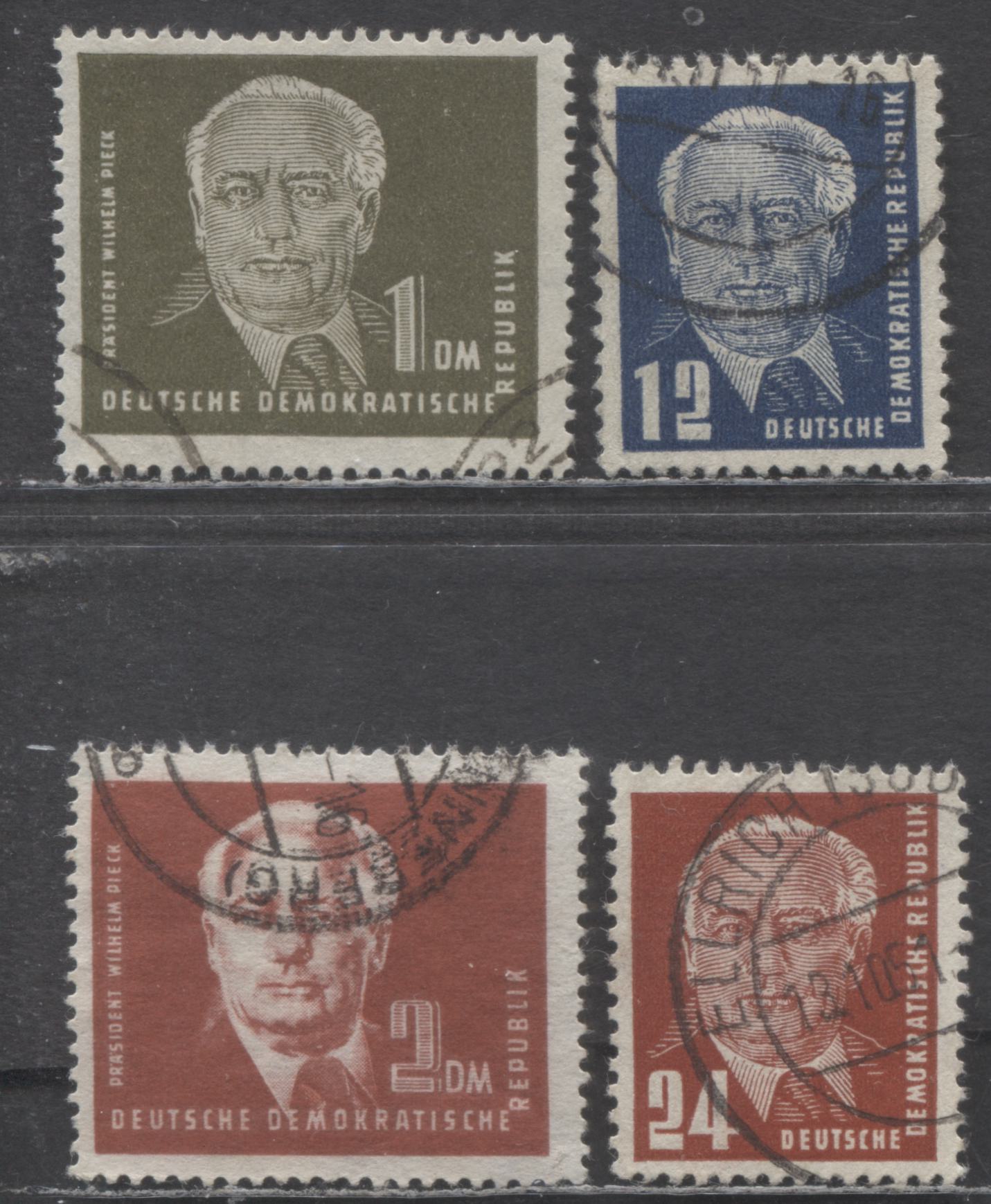 German Democratic Republic Mi#251 (54)-254a (57) 1950-1951 Pieck Definitives, Postally Used, Multiple Rosettes Wmks, 4 Fine/Very Fine Used Singles, Click on Listing to See ALL Pictures, Estimated Value $15