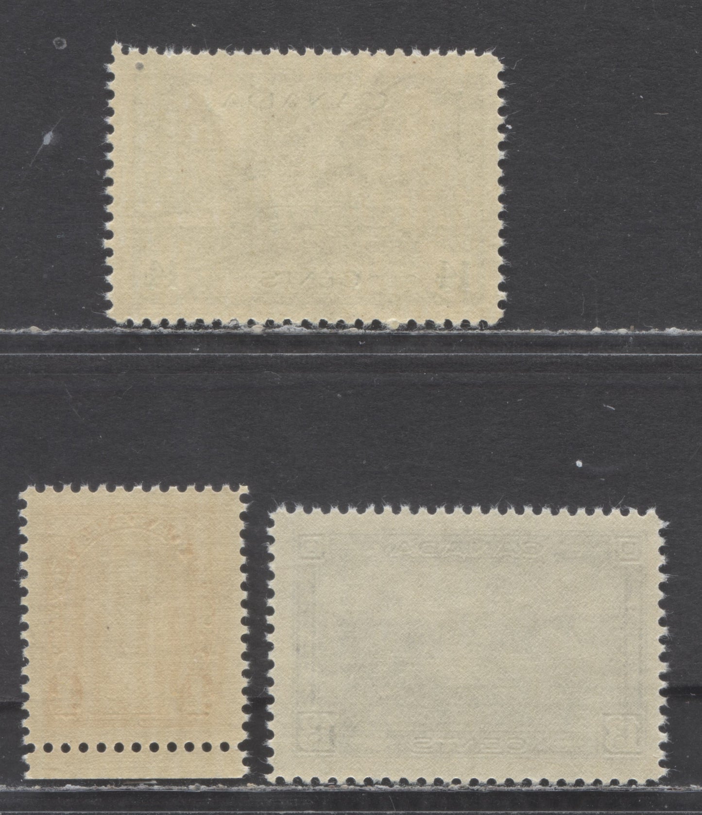 Canada #234, 242, 259 4c/14c Yellow - Dull Green KGVI/Ram Tank, 1937-1943 KGVI Mufti & War Issues, 3 FNH Singles With Different Paper & Gums