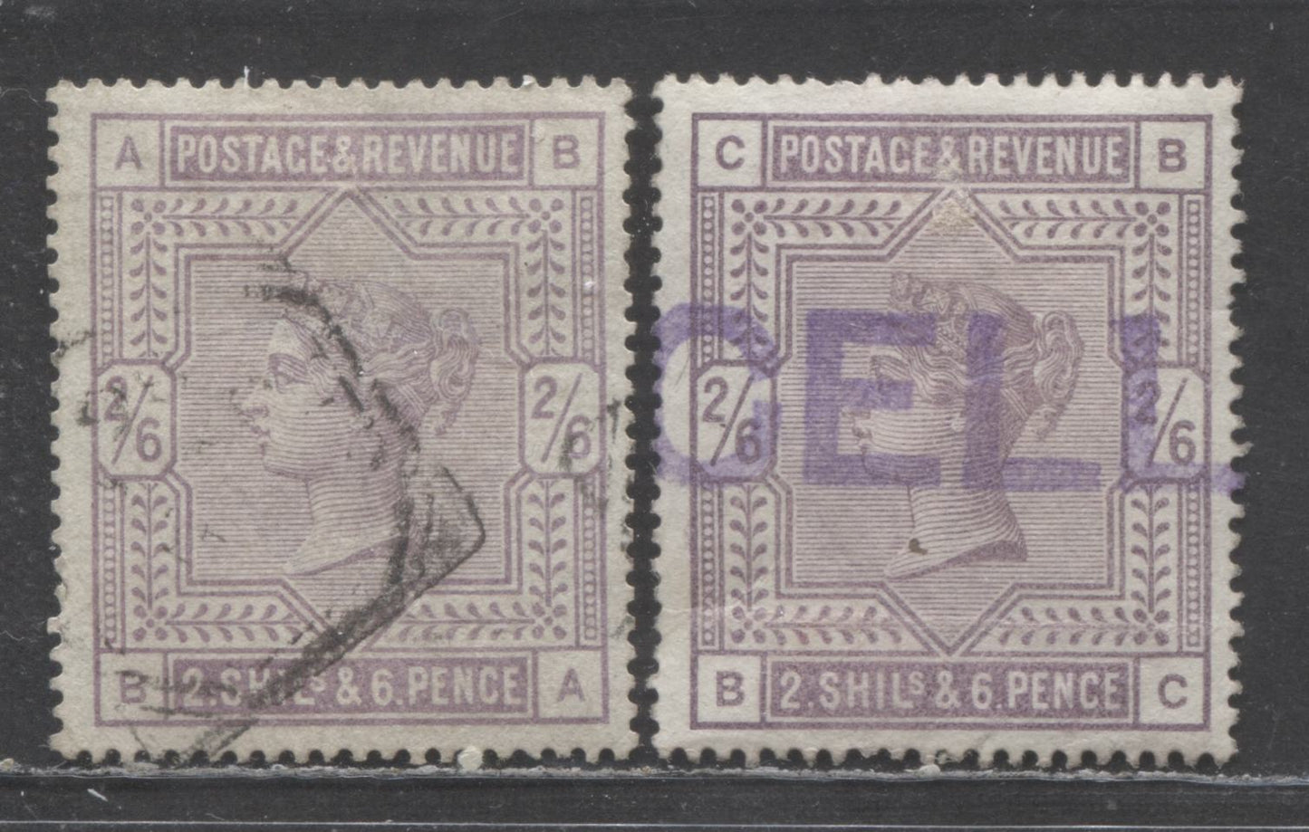 Lot 253 Great Britain SG175, 178 1883 High Values, On Bluish Paper With White Paper For Comparison, 2 Very Fine Used Singles, Click on Listing to See ALL Pictures, Cat 1,610 GBP