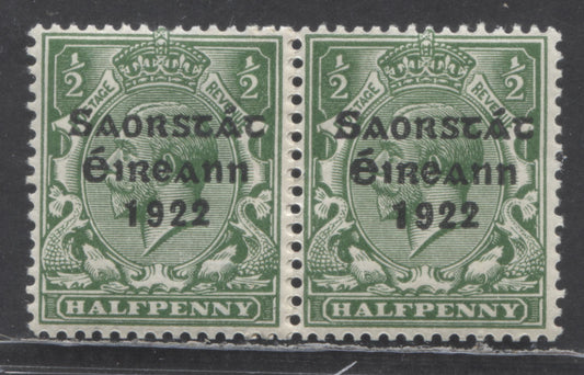 Ireland SC#59 1/2d Green 1923 Free State Overprints, A VFNH Coil Pair, Click on Listing to See ALL Pictures, Estimated Value $25