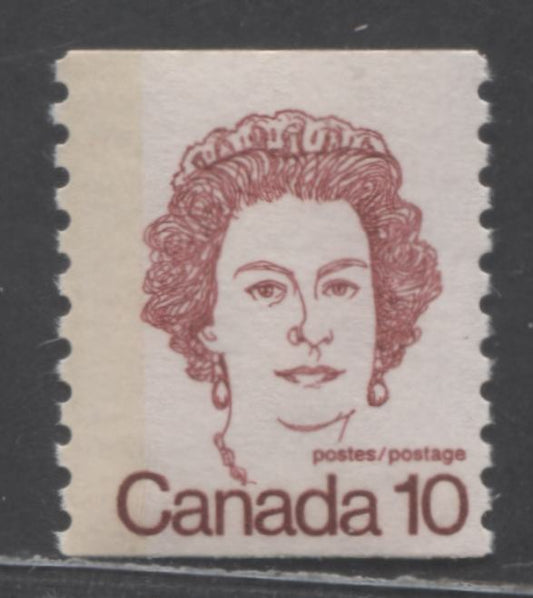 Canada #605iii 10c Dark Carmine Queen Elizabeth II, 1972-1977 Caricature Definitives, A FNH Single With G2aL Tagging Error, NF/NF Rose Rinted Paper, Moderate Tag