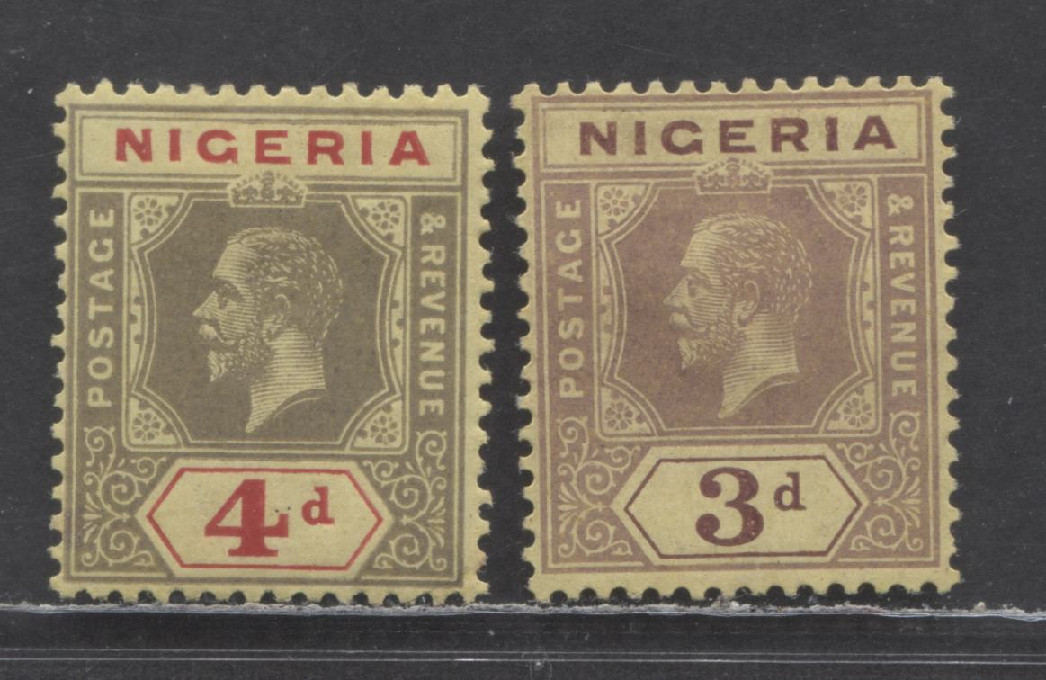 Nigeria SG#5e (SC# 5)-6e (SC# 6var) 1921 King George V Imperium Keyplates, Wmk Multiple Crown CA, On Yellow Paper With Pale Yellow Backs, 2 FOG Singles, Click on Listing to See ALL Pictures, Estimated Value $10