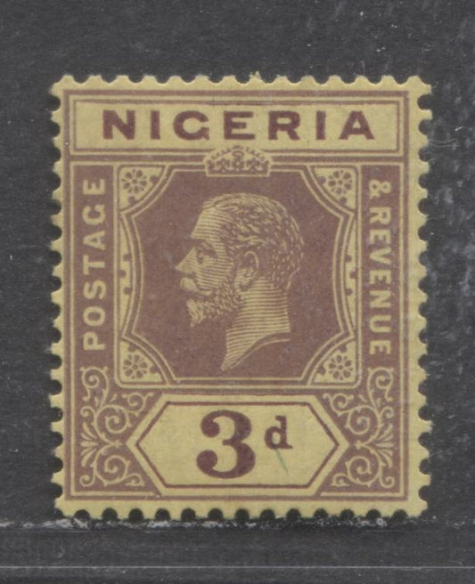 Nigeria SG#5d (SC# 5var) 3d Purple 1920 King George V Imperium Keyplates, Wmk Multiple Crown CA, On Pale Yellow Paper With Buff Back, A F/VFOG Single, Click on Listing to See ALL Pictures, Estimated Value $8