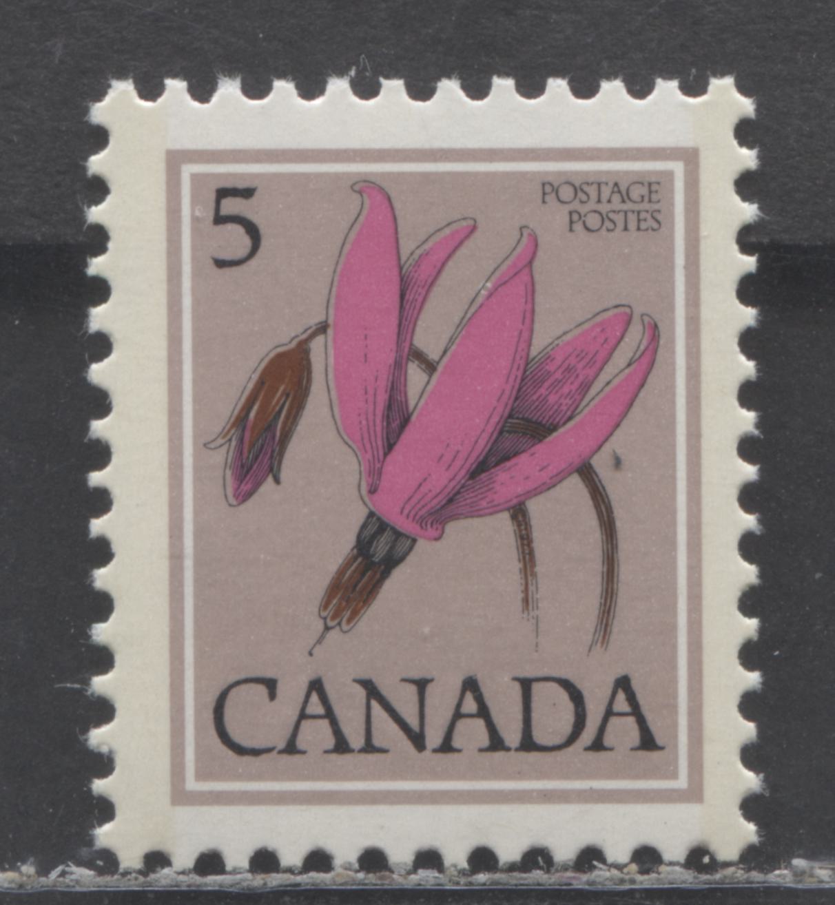 Canada #710var 5c Multicoloured Shooting Star, 1977-1982 Floral Definitive Issue, Double Print Of Canada, Once Albino On DF/DF Bluish White, Light Tagging, Satin PVA