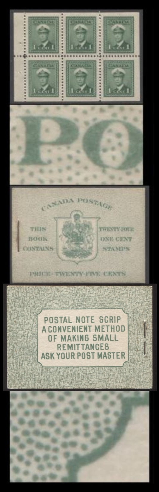 Lot 314 Canada #BK32fEIIaCbii 1942-1947 War Issue, A Complete 25c English Booklet, 4 Panes Of 6 1c Green, Front Cover IIa, Back Cover Cbii, Cover Type IIa, 7c & 6c Rate Page, 'Post Master' Two Words, CBN-NNNN
