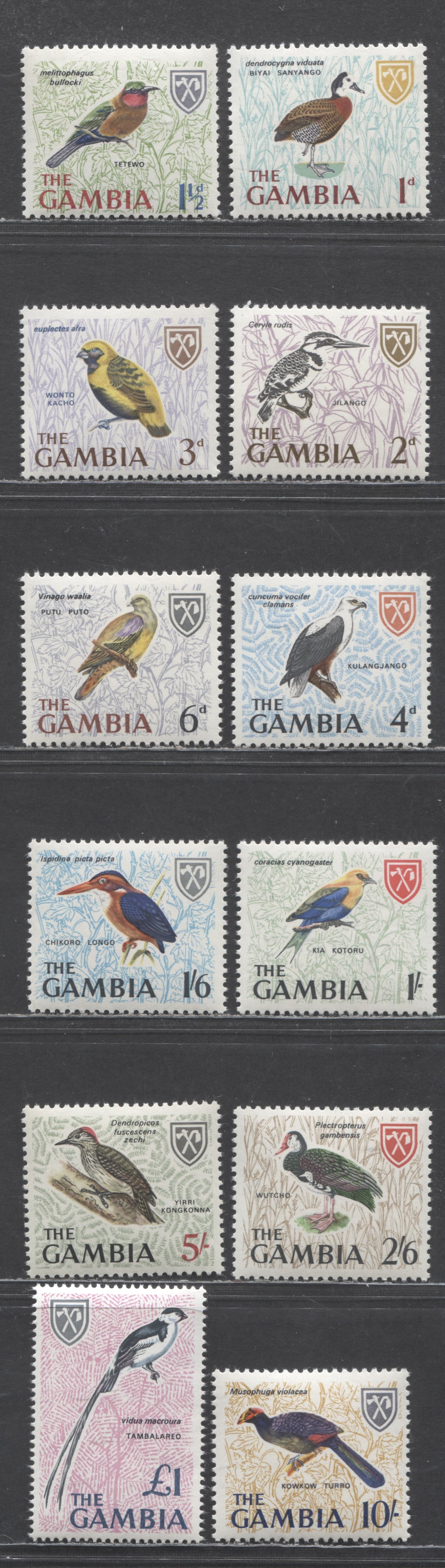 Gambia SC#216-227 1966 Bird Definitives, Missing 1/2d, 12 VFNH Singles, Click on Listing to See ALL Pictures, 2017 Scott Cat. $9.3