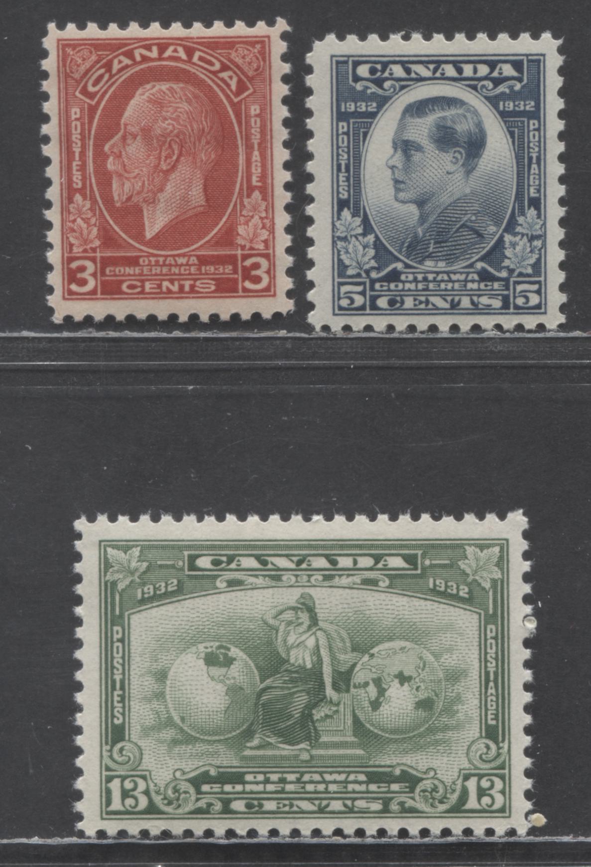 Lot 142 Canada #192-194 3c-13c Deep Red - Deep Green King George V - Britannia, 1932 Imperial Economic Conference Issue, 3 VFNH Singles