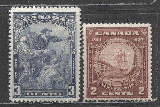 Canada #208, 210 2c & 3c Blue & Red Brown Jacques Cartier - New Brunswick Seal, 1934 Jacques - New Brunswick Issues, 2 VFNH Singles