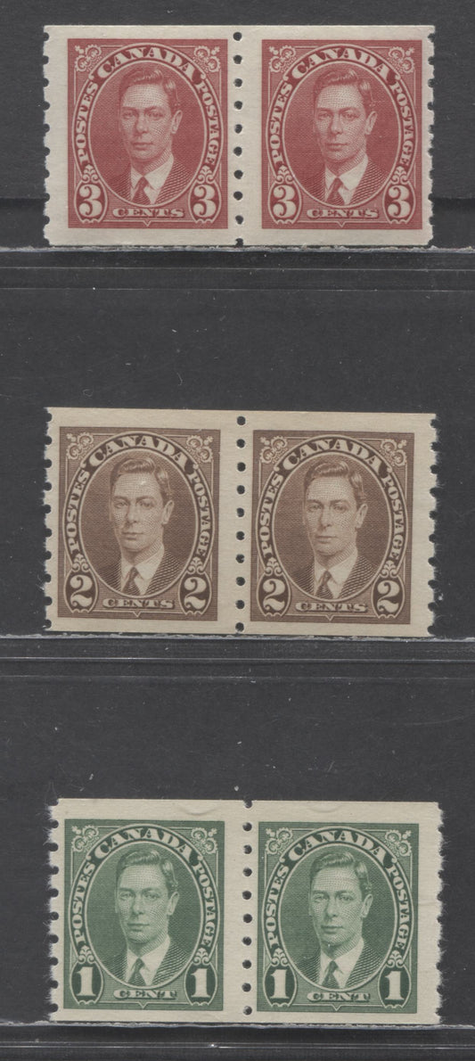 Canada #238-240 1c-3c Green - Carmine King George VI, 1937 Mufti Coil Issue, 3 FNH Coil Pairs