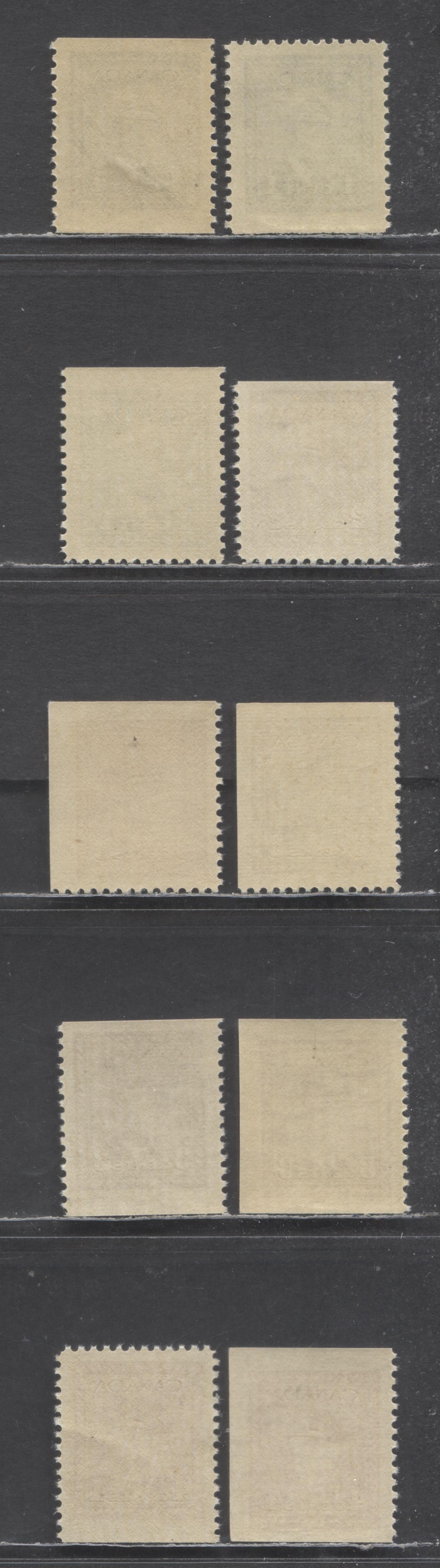 Canada #249as, 249cs, 250-251as, 252as-252bs, 254as-254bs  King George VI, 1942-1943 War Issue, 10 VFNH Booklet Singles Includes 2 Shades Of 252as & Both Smooth Vertical Wove And Horizontal Ribbed Paper On 249as