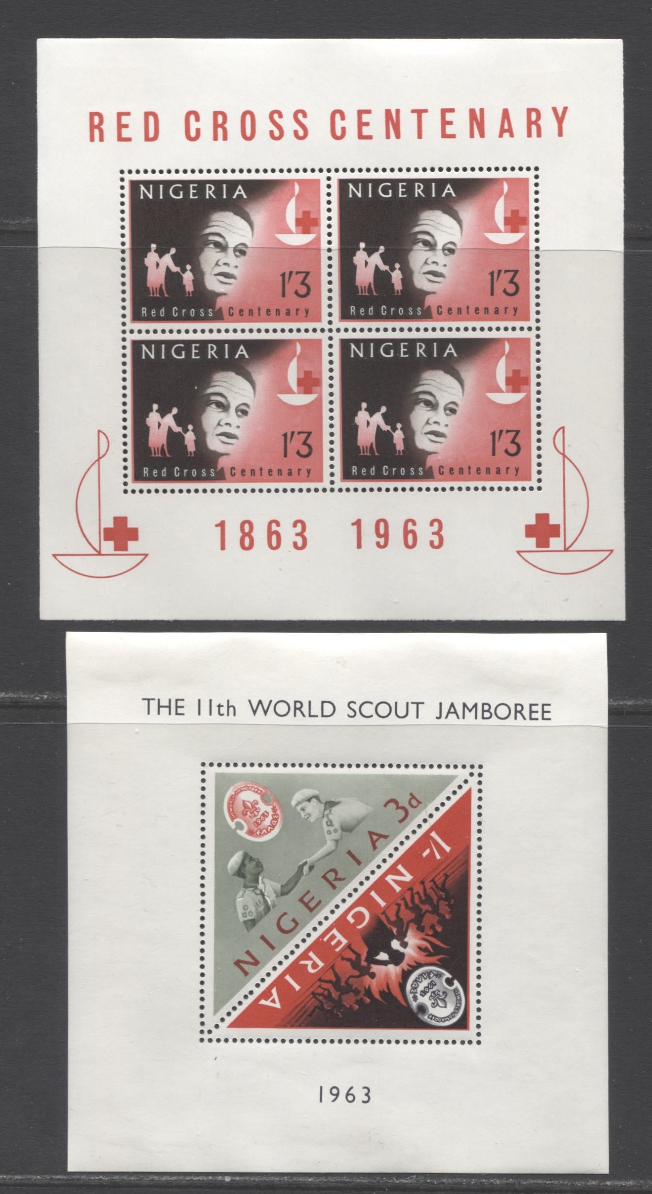 Nigeria SC#146a/172a 1963-1965 Scout Jamboree Issue, 5 VFOG/NH Souvenir Sheets Of 2 & 4, Click on Listing to See ALL Pictures, Estimated Value $20