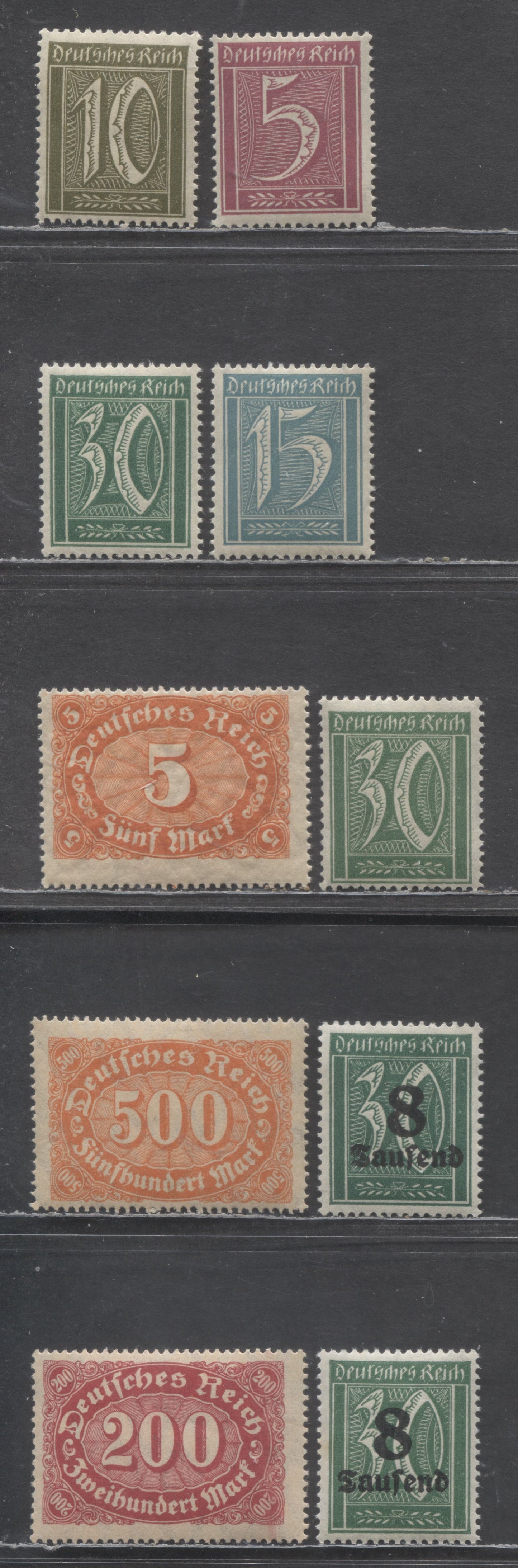 Germany SC#137/241 1921-1923 Definitives, Lozenges Wmk, 10 VFNH Singles, Click on Listing to See ALL Pictures, 2022 Scott Classic Cat. $6.05