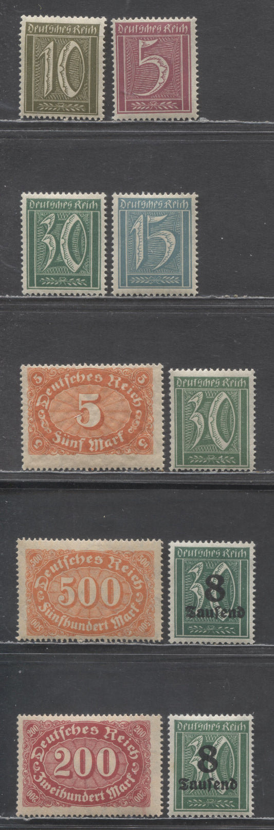 Germany SC#137/241 1921-1923 Definitives, Lozenges Wmk, 10 VFNH Singles, Click on Listing to See ALL Pictures, 2022 Scott Classic Cat. $6.05