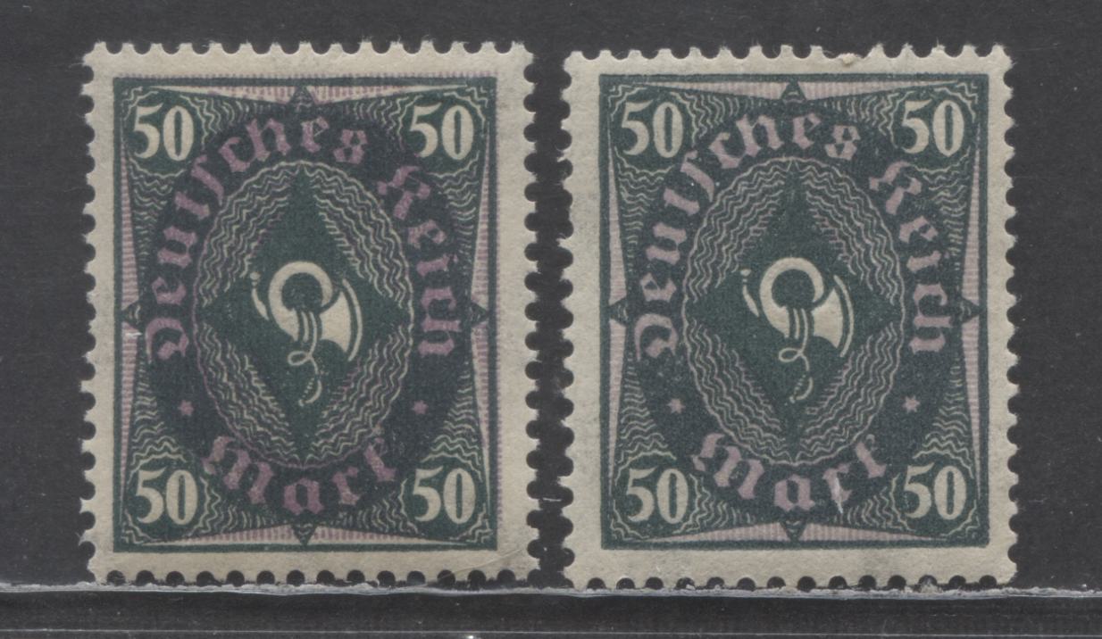 Germany MI#209wb (SC# 184) 50pf Blackish Gray Green 1921-1922 Numeral Issue, Lively Brown Purple, Rotary Press Printing, 2 VFNH Singles, Click on Listing to See ALL Pictures, Estimated Value €10