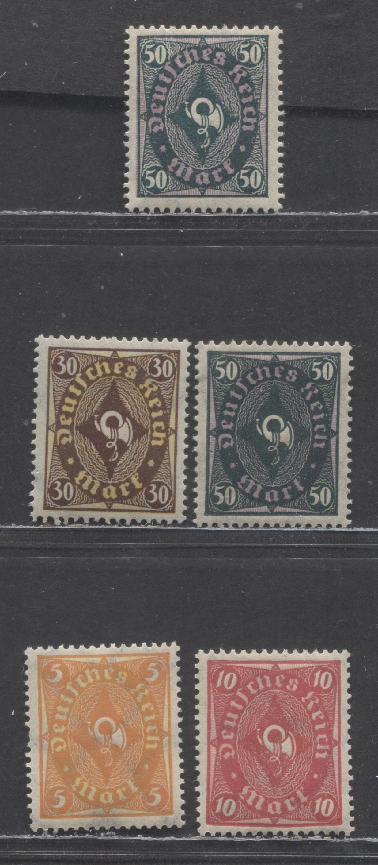 Germany MI#205w (SC# 180)/209wa (SC# 184) 1922 Post Horn Definitives, Rotary Press & Flat Plate Printings, 5 VFNH Singles, Click on Listing to See ALL Pictures, Estimated Value €5