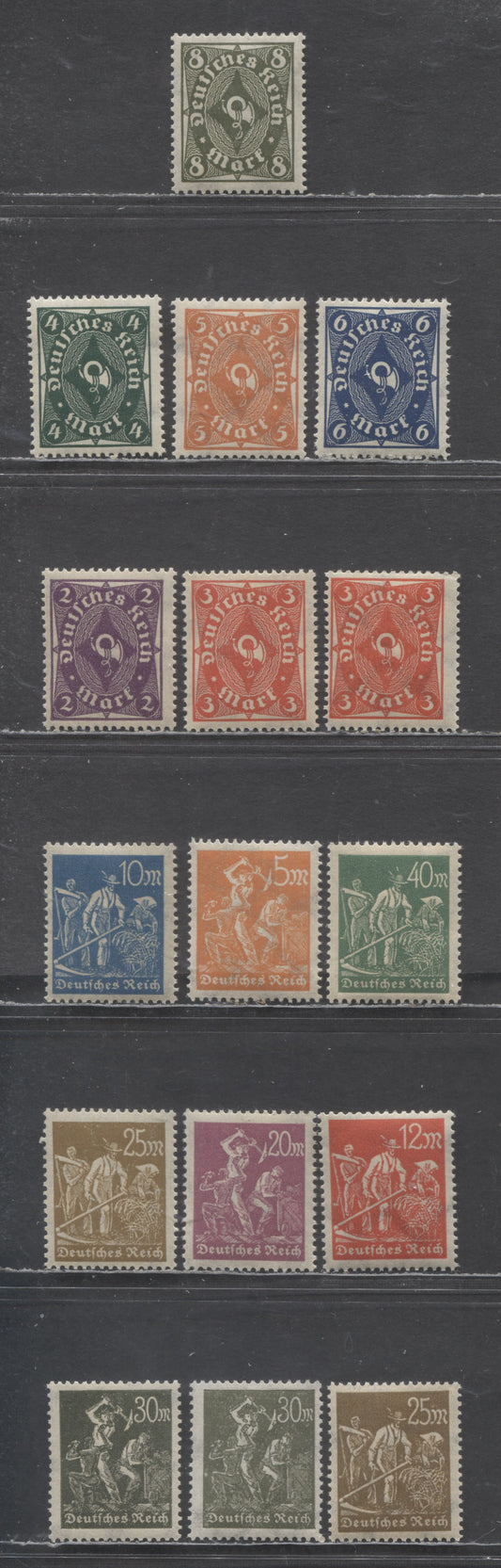 Germany SC#185b/227 1922-1923 Numeral Definitives, Includes Additional Shades Of 3m, 25m & 30m, Network Wmk, 16 F/VFOG Singles, Click on Listing to See ALL Pictures, Estimated Value $12