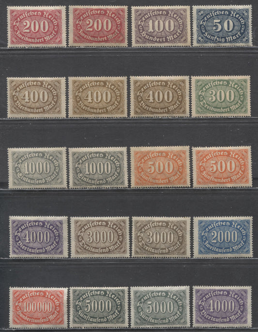 Germany SC#198-209 1922-1923 Numeral Issue, With Shade Variations Of Most Values, Network Wmk, 20 F/VFNH Singles, Click on Listing to See ALL Pictures, Estimated Value $10