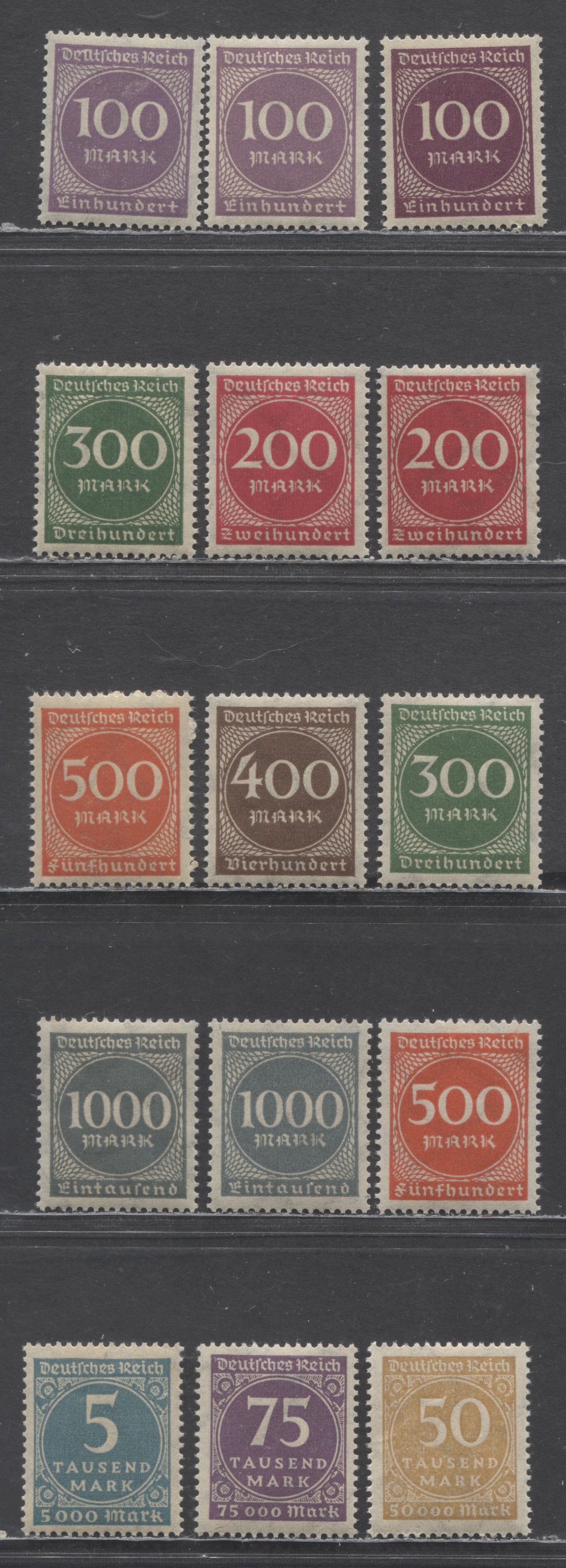 Germany SC#229/240 1922-1923 Webbed Numeral & Posthorn Definitives, Listed & Unlisted Shades, 15 VFNH Singles, Click on Listing to See ALL Pictures, 2022 Scott Classic Cat. $6.8