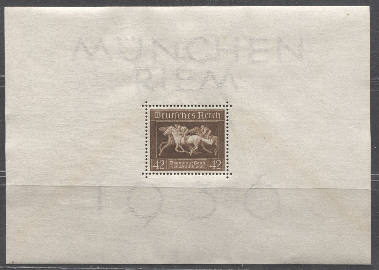 Lot 86 Germany SC#B90 42pf Brown 1936 Blue Ribbon Race Issue, A VFNH Souvenir Sheet, Click on Listing to See ALL Pictures, 2022 Scott Classic Cat. $24