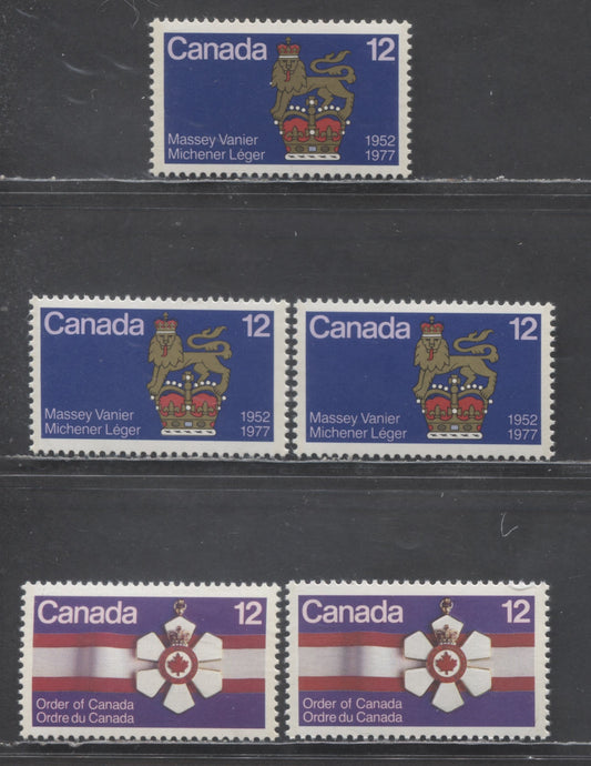 Canada #735-736 12c Multicolored Governor General's Standard & Order Of Canada Medal, 1977 Canadian Governors General & Order Of Canada Issues, 4 VFNH Singles On DF/DF & DF/NF Papers