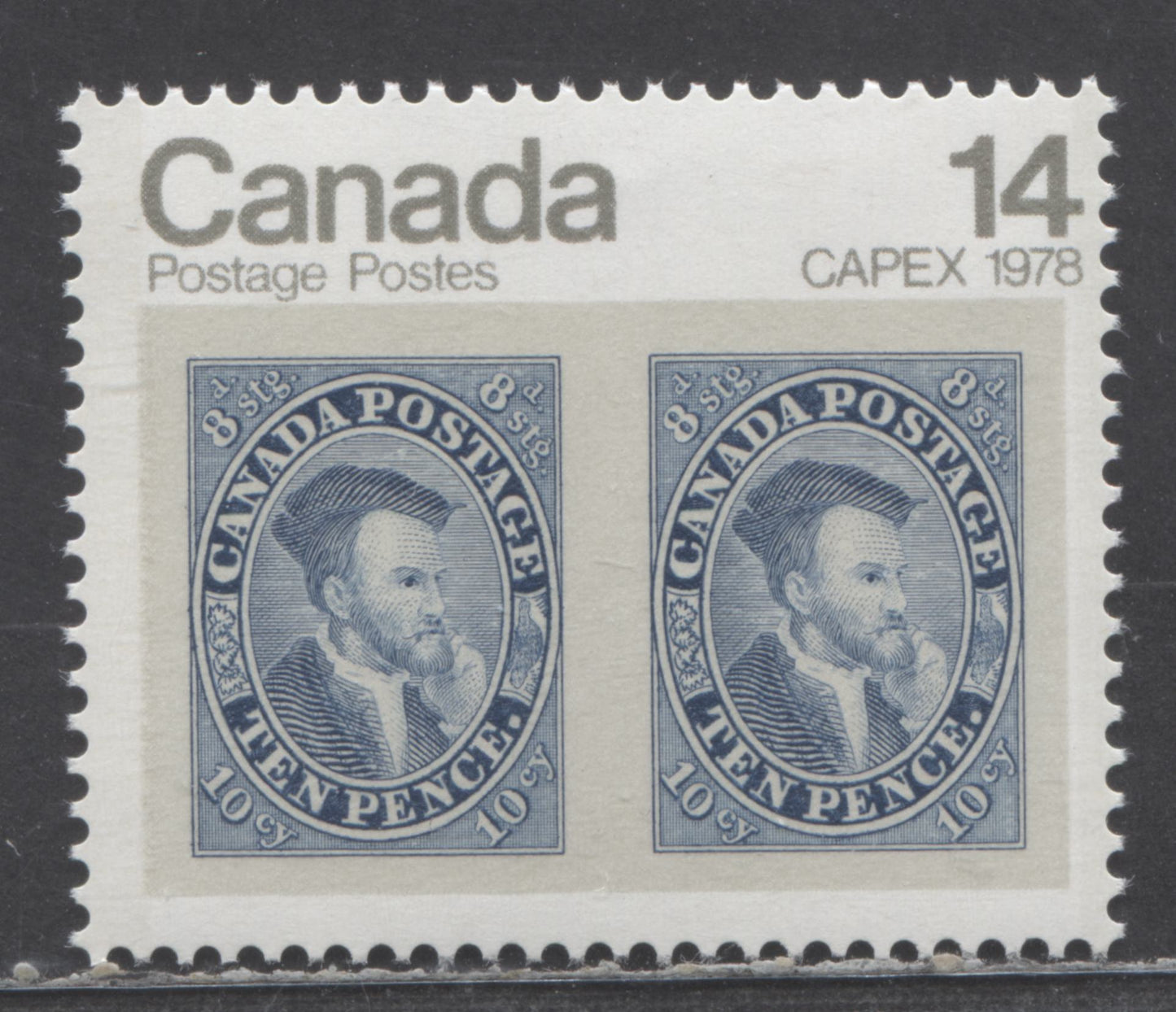 Canada #754ivar 14c Blue & Multicolored Jacques Cartier, 1978 CAPEX Issue, A VFNH Single With Major Re-Entry - Doubling Of Shading Lines & Slots On Cartier's Face On Left, Scarcer DF1/DF1 Bluish Paper