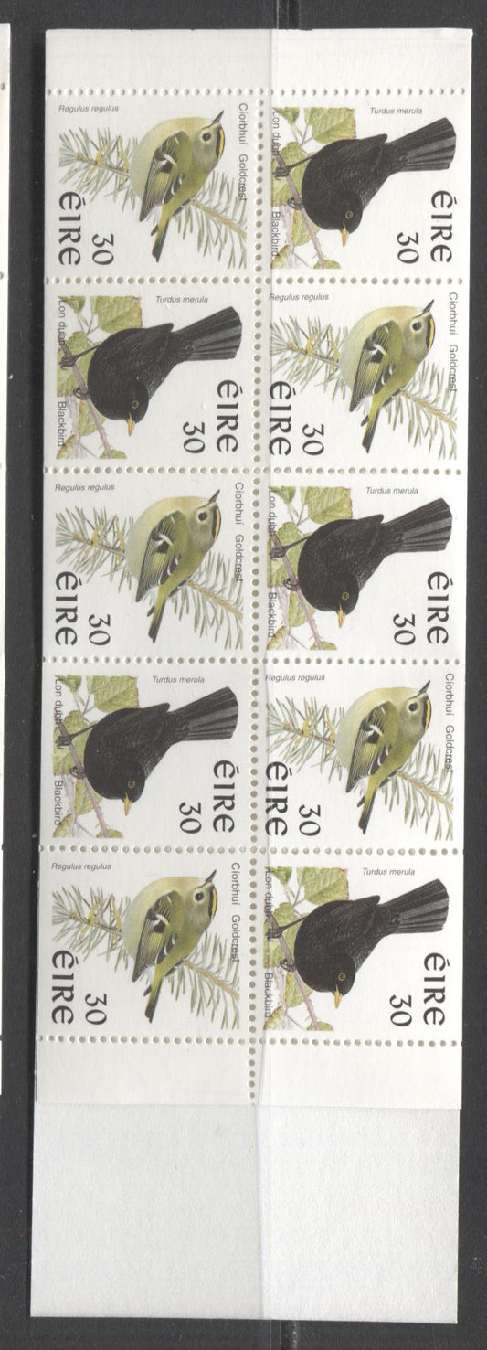 Ireland SC#1113Gh 30p Multicolored 1998-1999 Bird Definitives, Blackbird Booklet, Perf 14.25x14.75, Chalky Paper, Untagged, A VFNH Complete Booklet Of 10, Click on Listing to See ALL Pictures, 2017 Scott Cat. $20