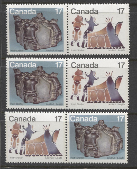 Canada #836a, 836ai 17c Multicoloured, 1979 Inuit Community, A Specialized Group of VFNH Se-Tenant Pairs On DF1/DF2, NF/NF, and DF1/LF3-fl Papers