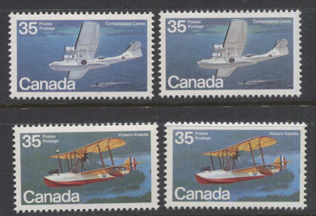 Canada #845-846var 35c Multicoloured, 1979 Flying Boats, 4 VFNH Singles Showing Different Background Shades on NF/NF Paper