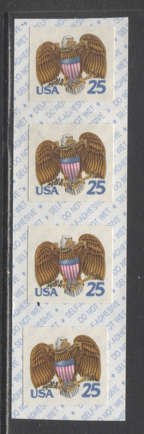United States SC#2431 25c Multicolored 1989 Eagle & Shield Issue, Sold In Rolls Of 18, Showing Misalignment Of The Stamps Relative To Each Other, A VFNH Jumpstrip Of 4, Click on Listing to See ALL Pictures, 2017 Scott Cat. $4