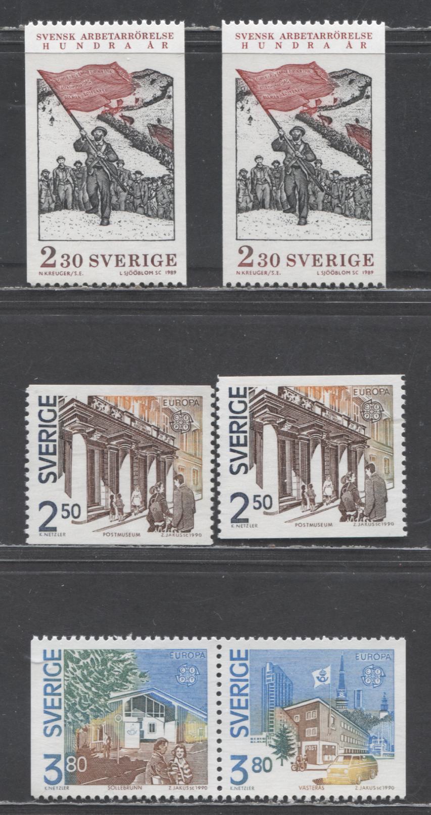 Sweden SC#1735/1812 1989 National Labour Movement - 1990 Europa Issues, On DF, LF and NF Papers, 4 VFNH Singles And A Booklet Pair, Click on Listing to See ALL Pictures, Estimated Value $16