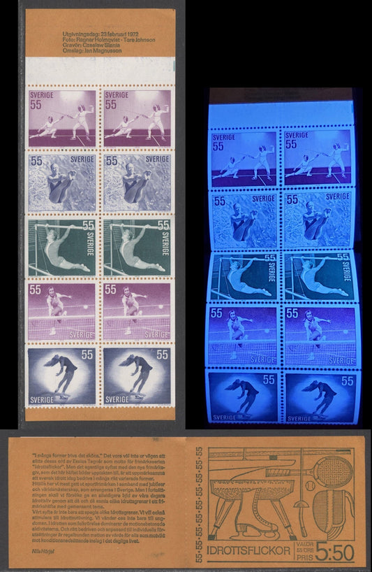 Sweden SC#918a (Facit #H253) 55 Ore Blue, Blue Green & Purple 1972 Women Athletes Issue, Weak Tagging, A VFNH Booklet of 10, Click on Listing to See ALL Pictures, Estimated Value $13