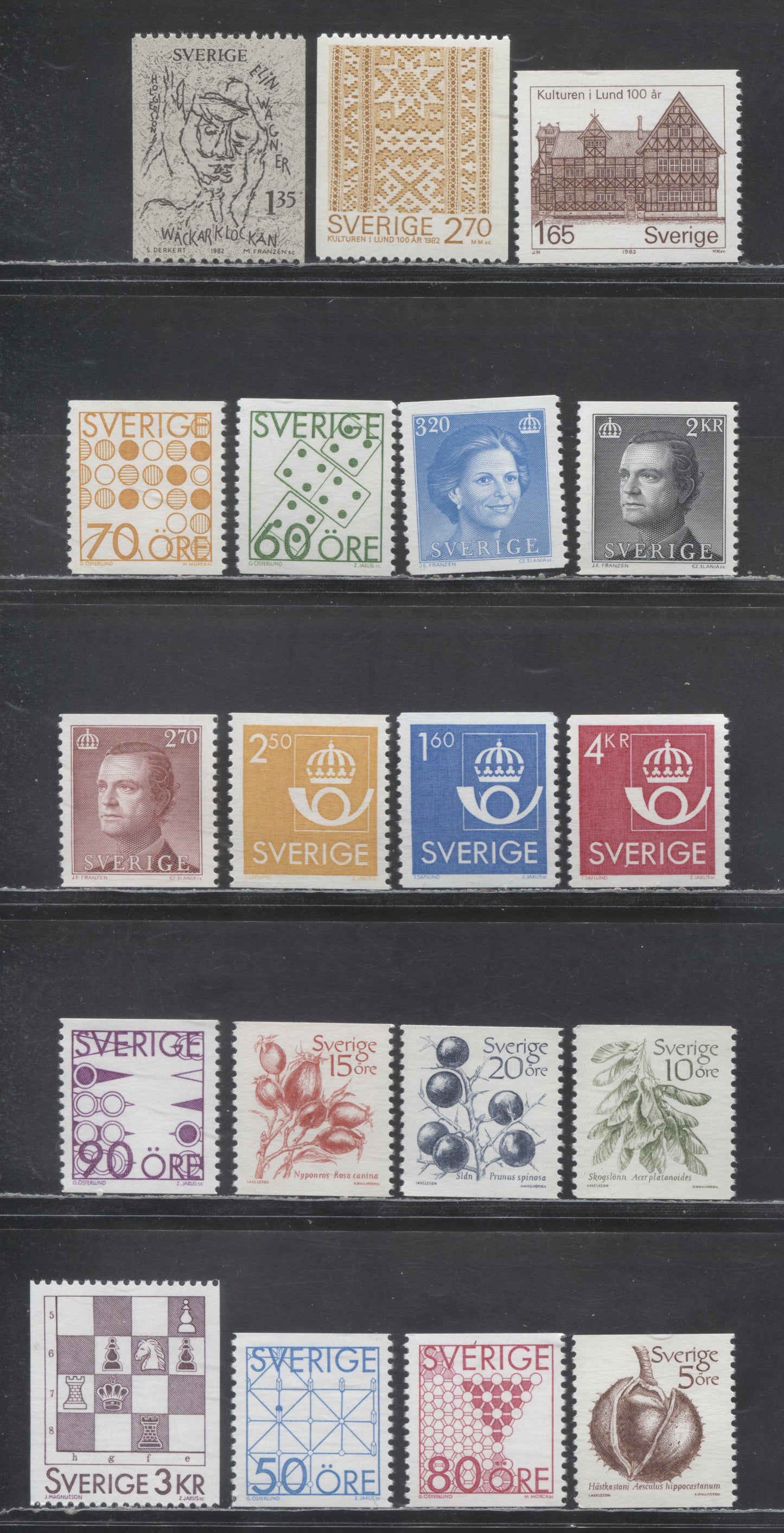 Sweden SC#1407/1445 1982 Elian Wagner - 1983-1985 Definitives, 19 VFNH Singles, Click on Listing to See ALL Pictures, 2017 Scott Cat. $14.3