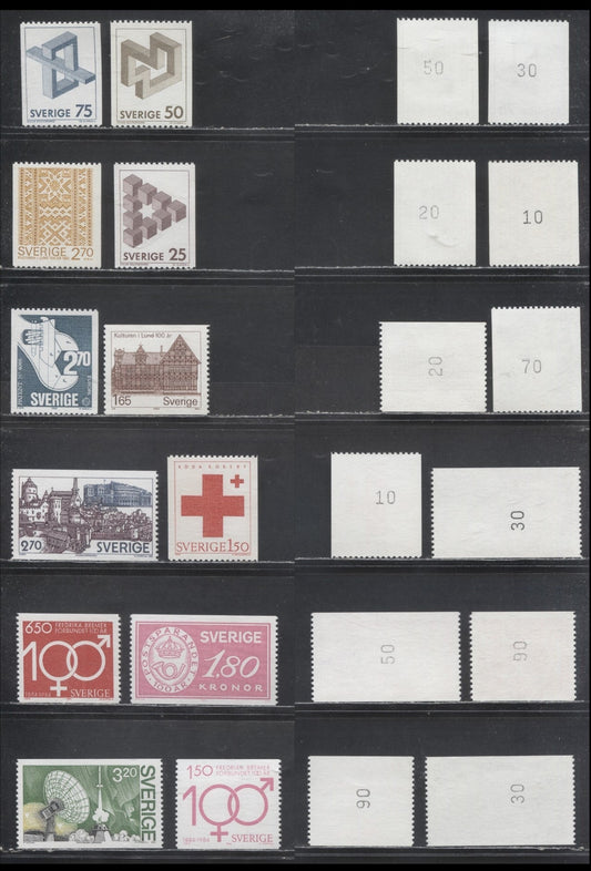 Sweden SC#1396/1515 1982 Geometric Figures -1984 Viking Satellite Issue, With Control Numbers On Back, 12 VFNH Singles, Click on Listing to See ALL Pictures, Estimated Value $18