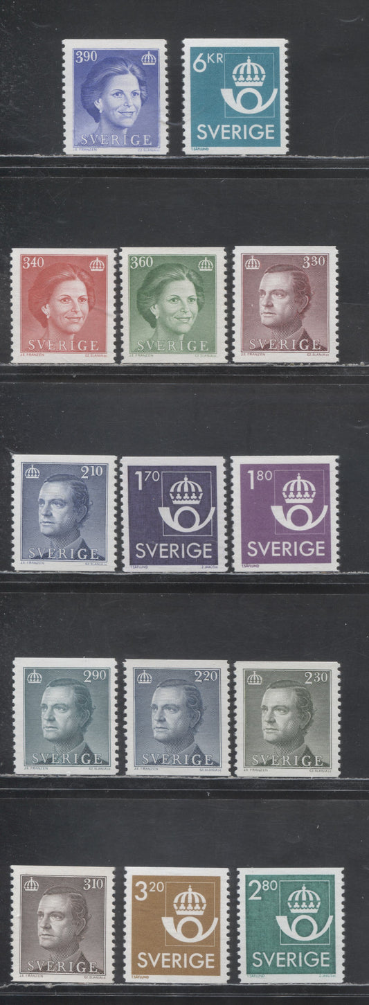 Sweden SC#1567-1580 1986-1989 Royal Family & Posthorn Definitives, 14 VFNH Singles, Click on Listing to See ALL Pictures, 2017 Scott Cat. $18.3