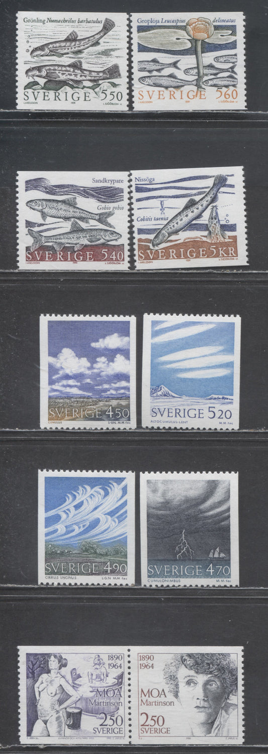 Sweden SC#1845/1872 1990 Clouds Issue - 1991 Fish Issue, 10 VFNH Singles, Click on Listing to See ALL Pictures, 2017 Scott Cat. $21.3