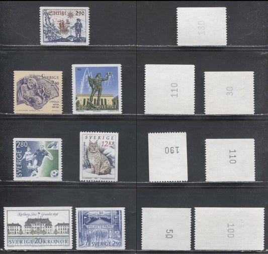 Sweden SC#1876/2033 1991-1992 Palaces High Value Defintive Issue - 1993 Hydrographic Survey Issues, With Control Numbers On Back, 7 VFNH Singles, Click on Listing to See ALL Pictures, Estimated Value $15