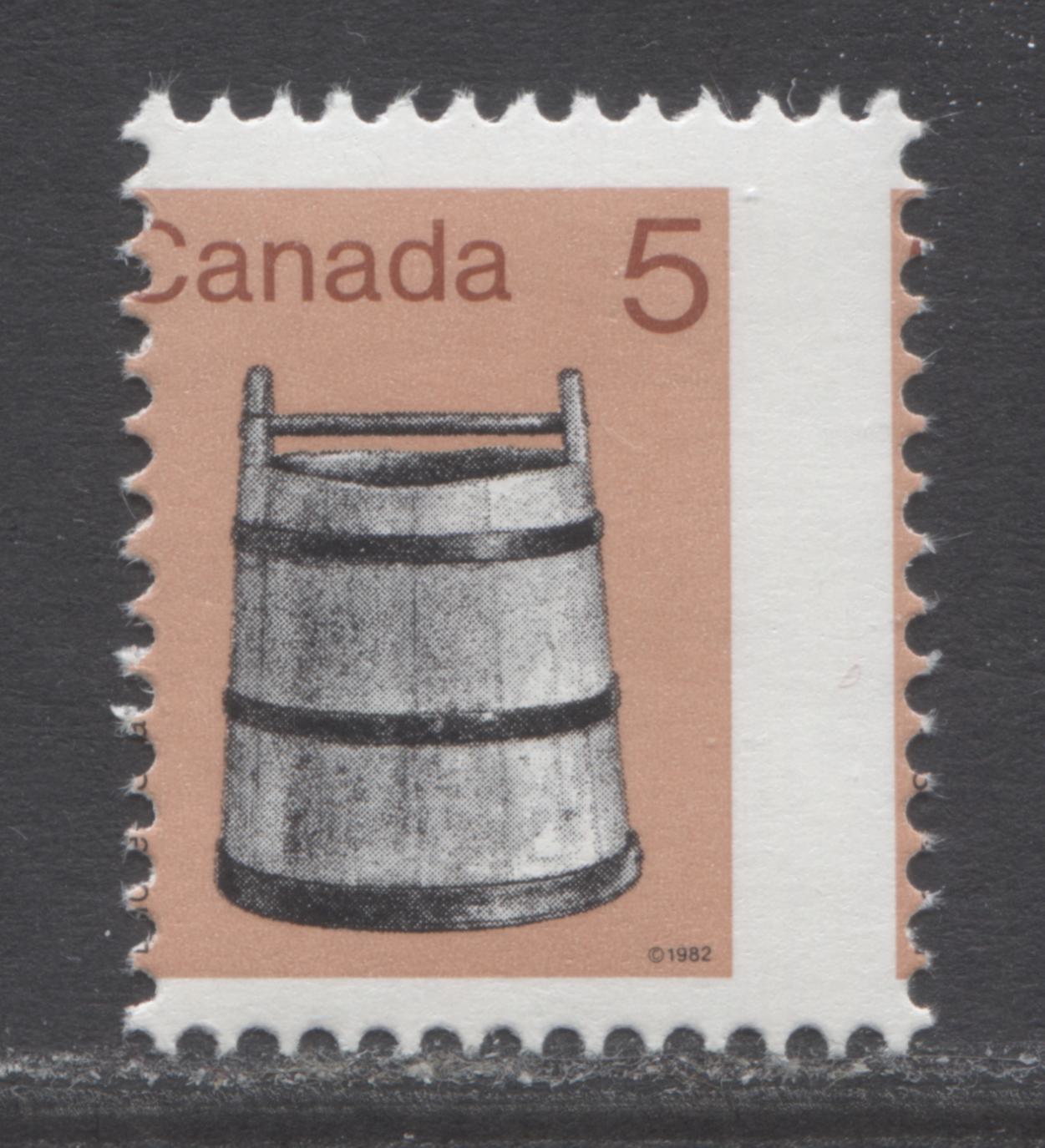 Canada #920var 5c Flesh & Multicolored Bucket, 1982-1897 Low-Value Artifact Definitives, A VFNH Single On NF/DF1 Clark Paper, Misperf