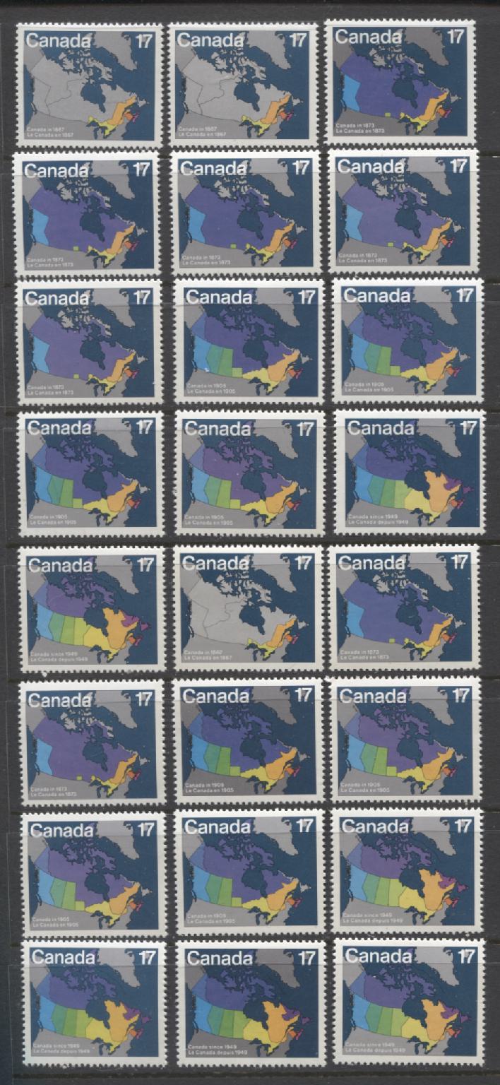 Canada #890-893 17c Multicoloured Maps of Canada, 1981 Canada Day Issue, 24 VFNH Singles, Dark Blue Ocean, DF/NF and DF1/DF1 Papers, Different Grey, Purple & Violet Shades