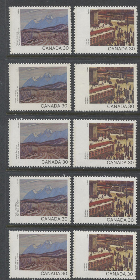 Canada #955-956 30c Multicoloured Yukon Territory - Quebec, 1982 Canada Day Issue, 10 VFNH Singles, On DF2/DF2, LF3/LF3-fl, DF1/DF1, NF/NF and DF1/NF-fl Papers