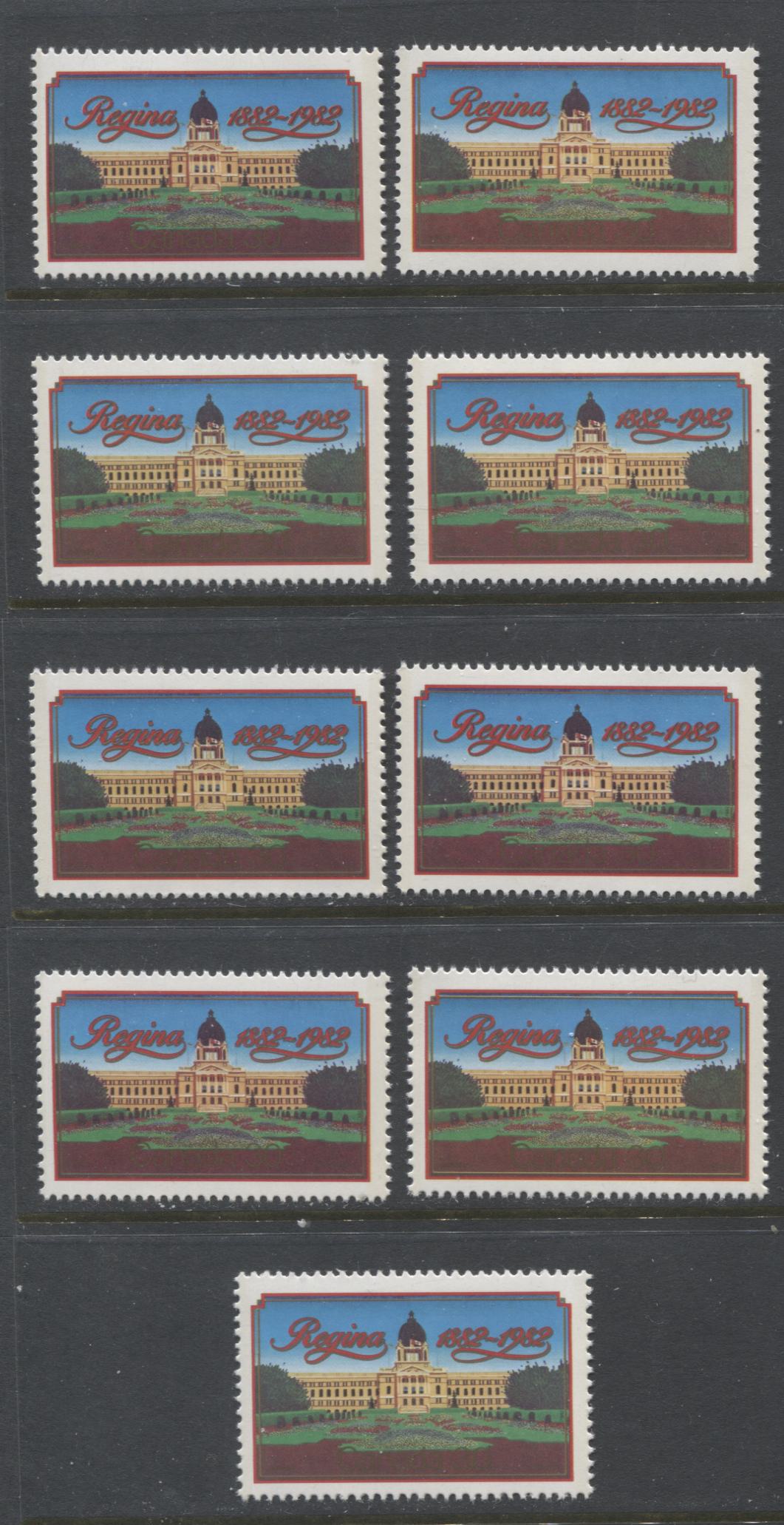 Canada #967 30c Multicoloured Legislature Building, 1982 Regina Centenary, 9 VFNH Singles, On LF/F, DF/LF, And DF/DF Papers, Different Ground Shades