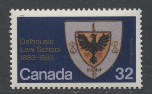 Canada #1003var 32c Multicoloured Law School Coat of Arms, 1983 Dalhousie Law School Issue, A VFNH Single, Unlisted LF3/DF2 Flecked Harrison Paper