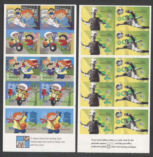 Australia SC#2523a/2533a 2006 World Cup Soccer & Postie Kate Issues, 2 VFNH Booklet Panes Of 10, Click on Listing to See ALL Pictures, 2017 Scott Cat. $23